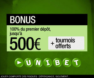 Unibet Poker - Bonus de 100% jusqu'à 500 euros + 10 tournois offerts pour les nouveaux joueurs de poker